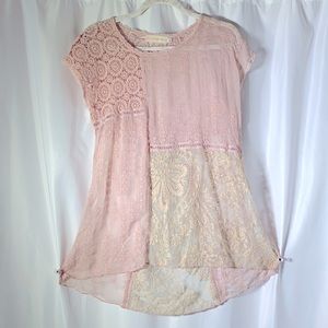 Johnny Was, 4 Love and Liberty Pink & Cream Tunic Small